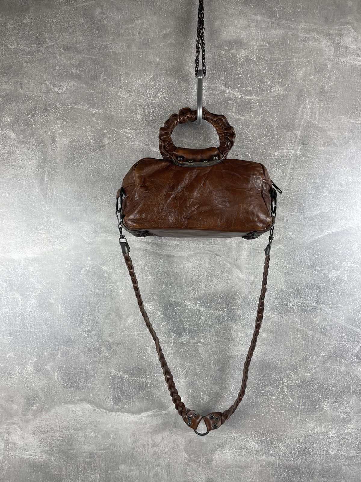Genuine Leather Vintage Brown Leather Barrel Bag Mini Wrist & Crossbody Bag Size ONE SIZE - 5 Thumbnail