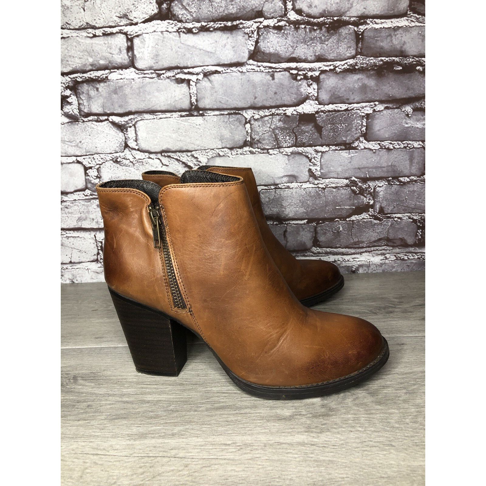 Anthropologie Krbonell Brown Ankle Double Sided Zipper Heeled Booties Boot Size US 9 / IT 39 - 3 Thumbnail