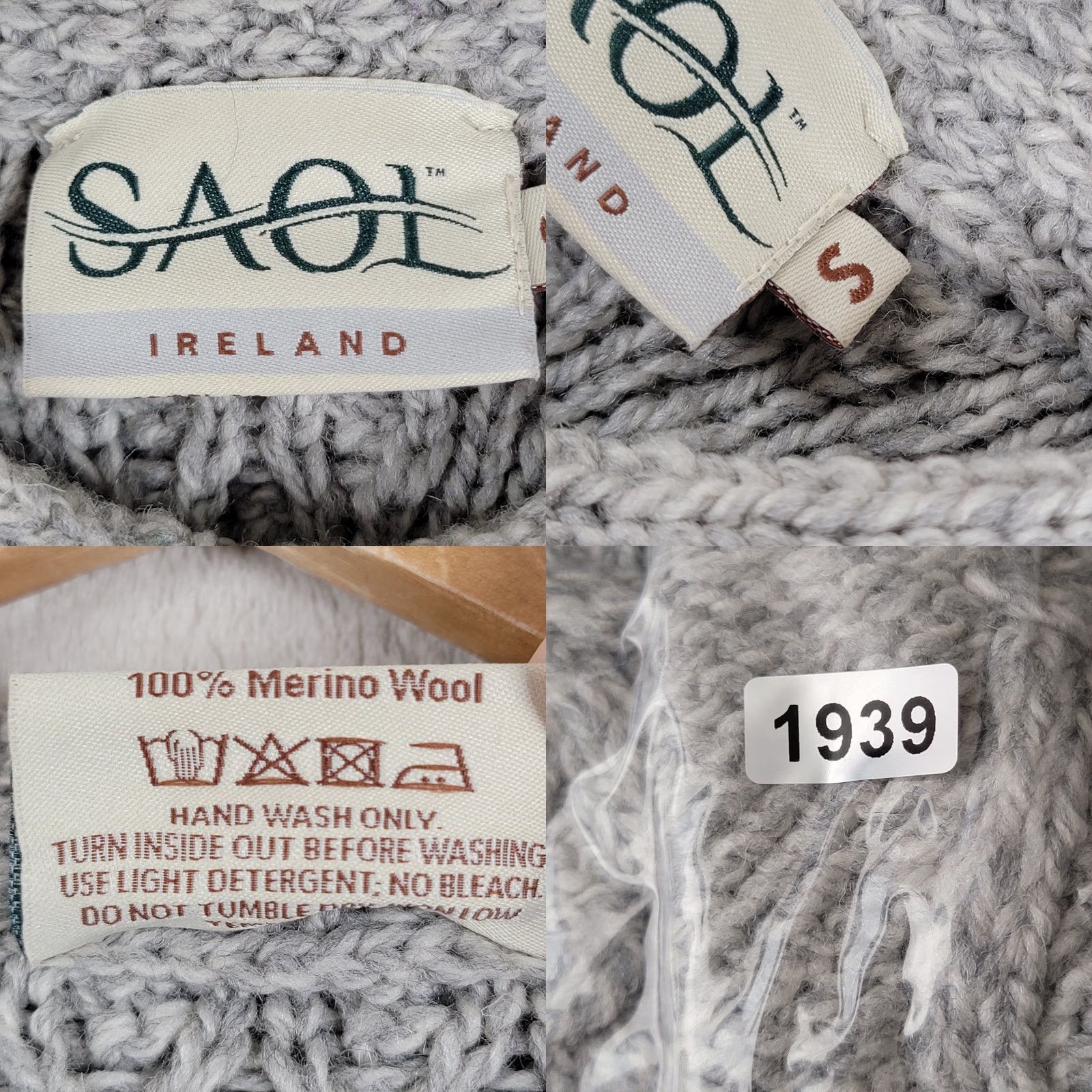 Vintage SAOL Sweater Women's Small Cable-Knit Aran 100% Merino Wool Pullover Gray Size S / US 4 / IT 40 - 9 Thumbnail