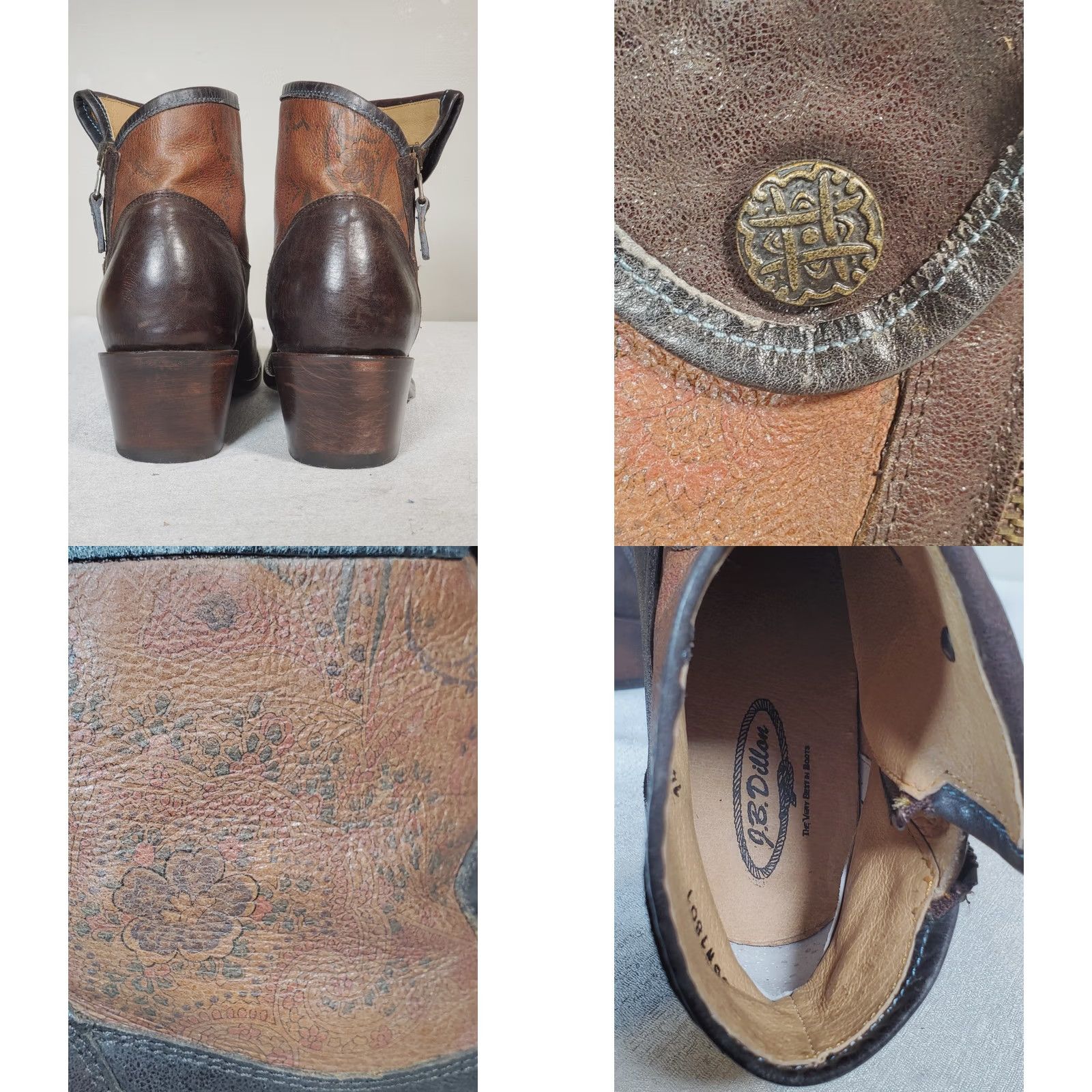 Vintage J.B. Dillon Western Ankle Boots Outside Zip JBW1801 Brown Leather Women's US 10 B Size US 10 / IT 40 - 8 Thumbnail