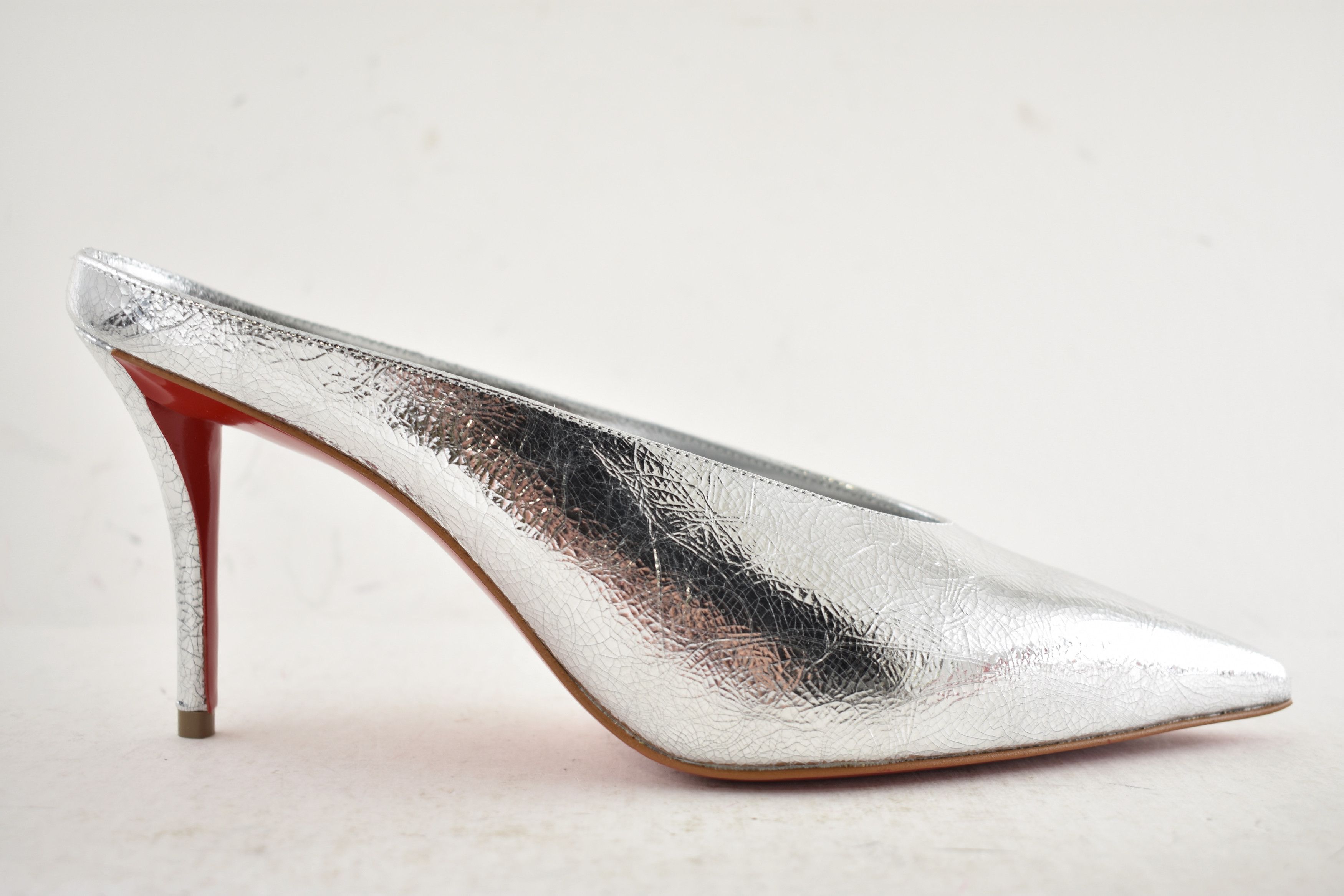 Christian Louboutin Miss Z Slimimule 80 Silver Backless Slide Mule Heel Pump 39 Size US 9 / IT 39 - 2 Thumbnail