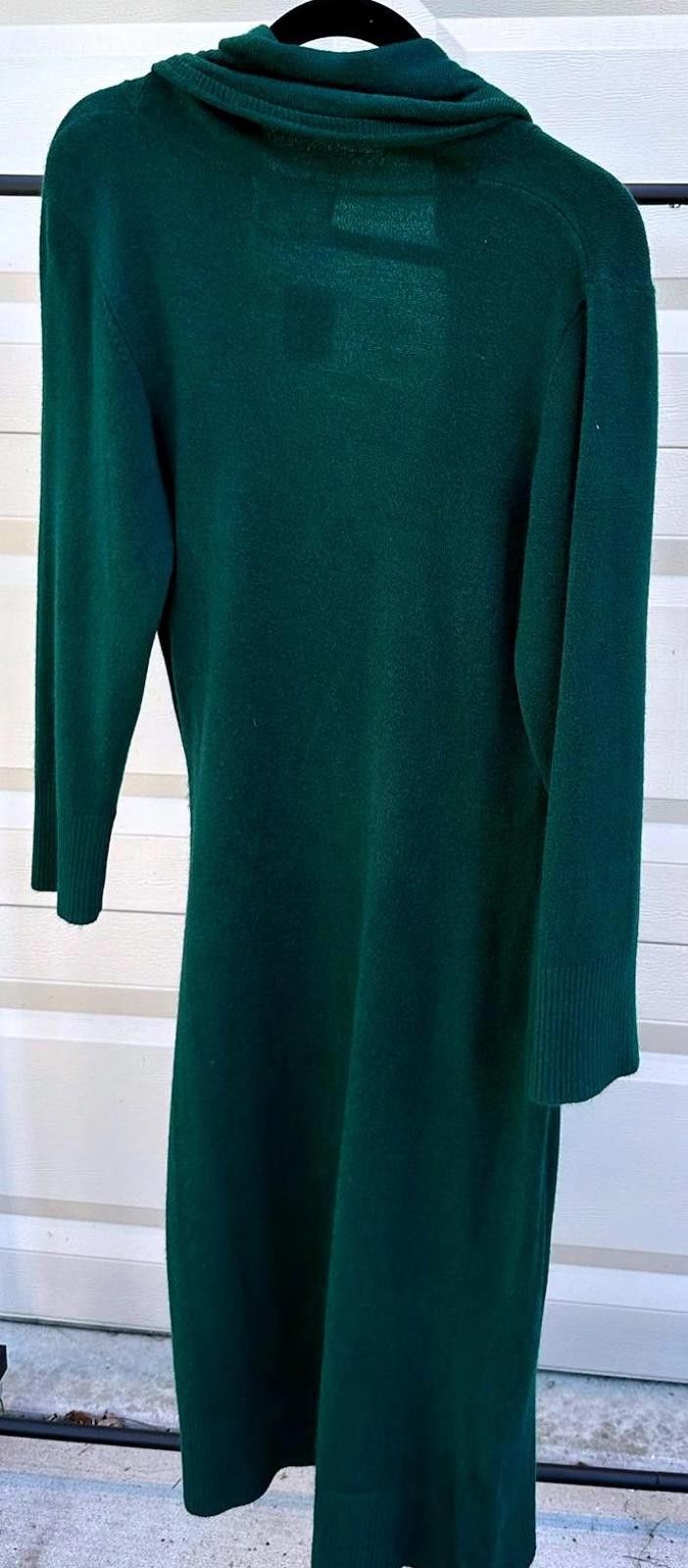 Designer Cozy Green Knit Sweater Dress, XL Size XL / US 12-14 / IT 48-50 - 2 Thumbnail