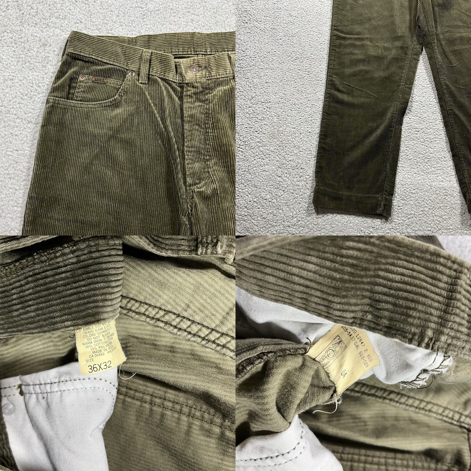 Lee Lee Corduroy Pants Mens 35x29 Olive Vintage Preppy Casual 5-Pocket Chino Straight Regular USA 80s 90s Mens Clothing Size US 35 - 8 Thumbnail