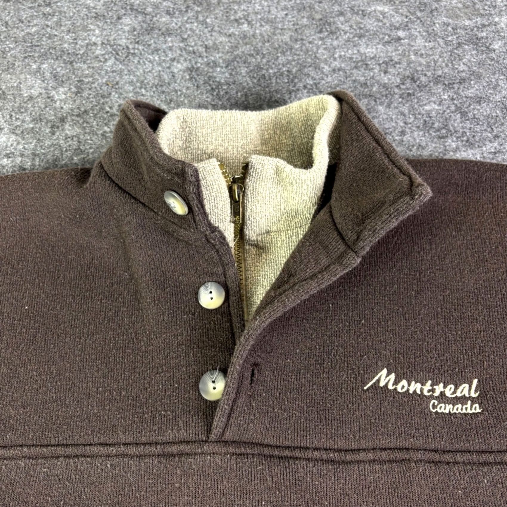 Vintage Northern Souvenirs Montreal Canada Fleece Pullover Brown Button Zipper Mens Medium Pullover Sweatshirt Cable-Knit 90s Vintage? No, Dungeon Size US M / EU 48-50 / 2 - 6 Thumbnail
