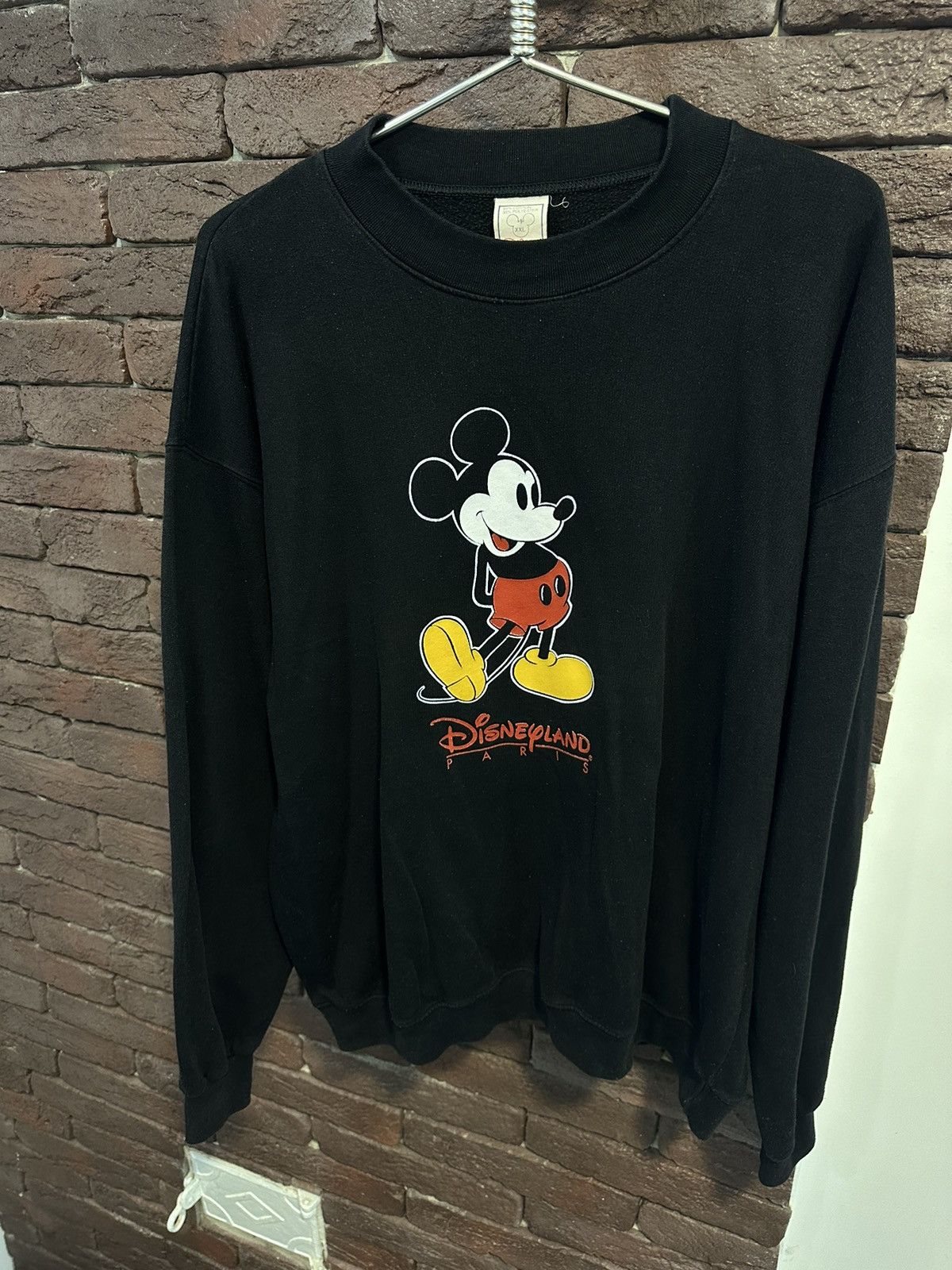 image of Vintage Mickey Mouse Disney Paris Sweatshirt Big Logo 80's in Black, Men's (Size 2XL)