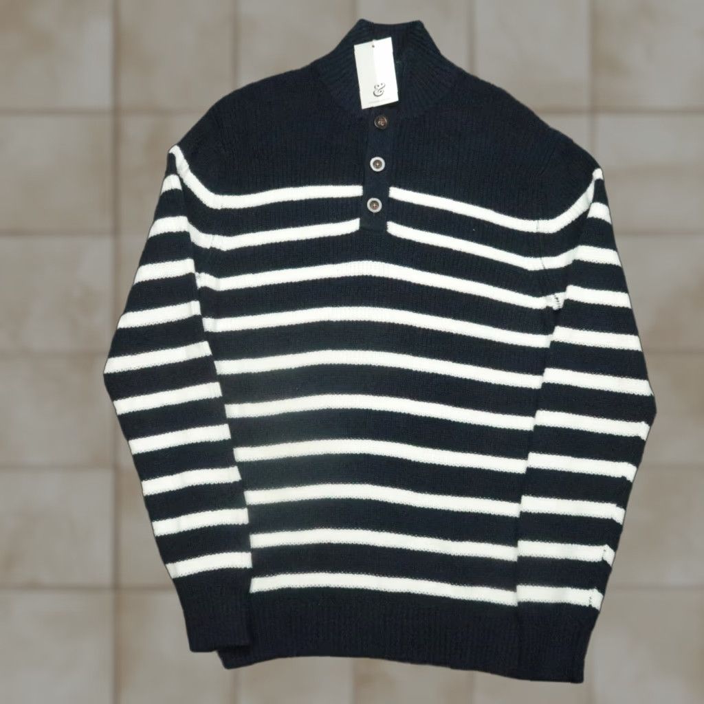 CO VINTAGE Collars & Co Sweater Mens M Blue White Striped Mockneck Pullover Old Money Size US M / EU 48-50 / 2 - 1 Thumbnail