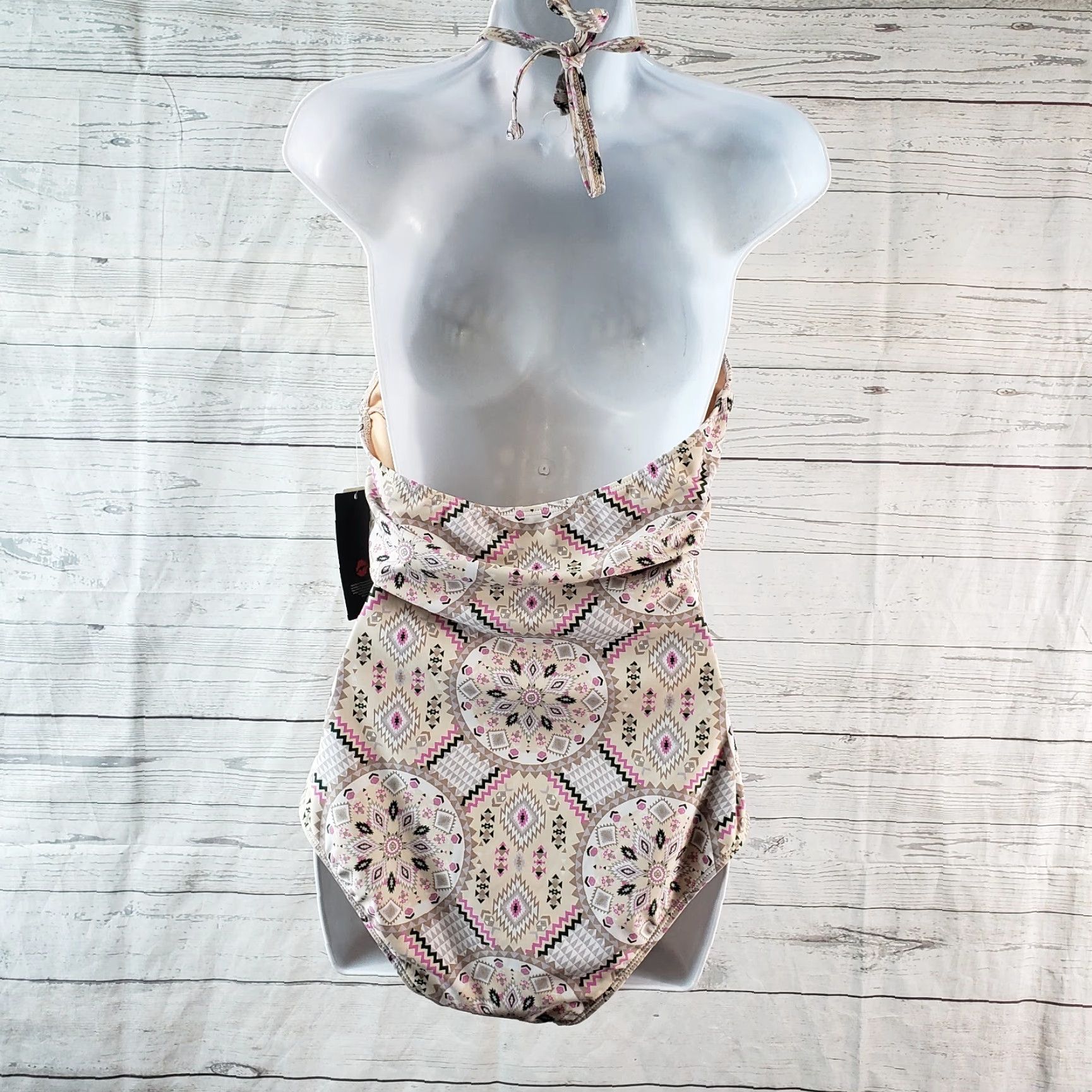 Vintage Marilyn Monroe Womens One Piece Swimsuit Sz Large Pink Tan Aztec Medallions Size ONE SIZE - 4 Thumbnail