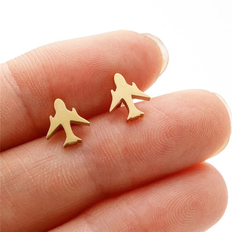 Jewelry Plane Mini Stud Earrings Charm Earring Gift Size ONE SIZE - 1 Thumbnail