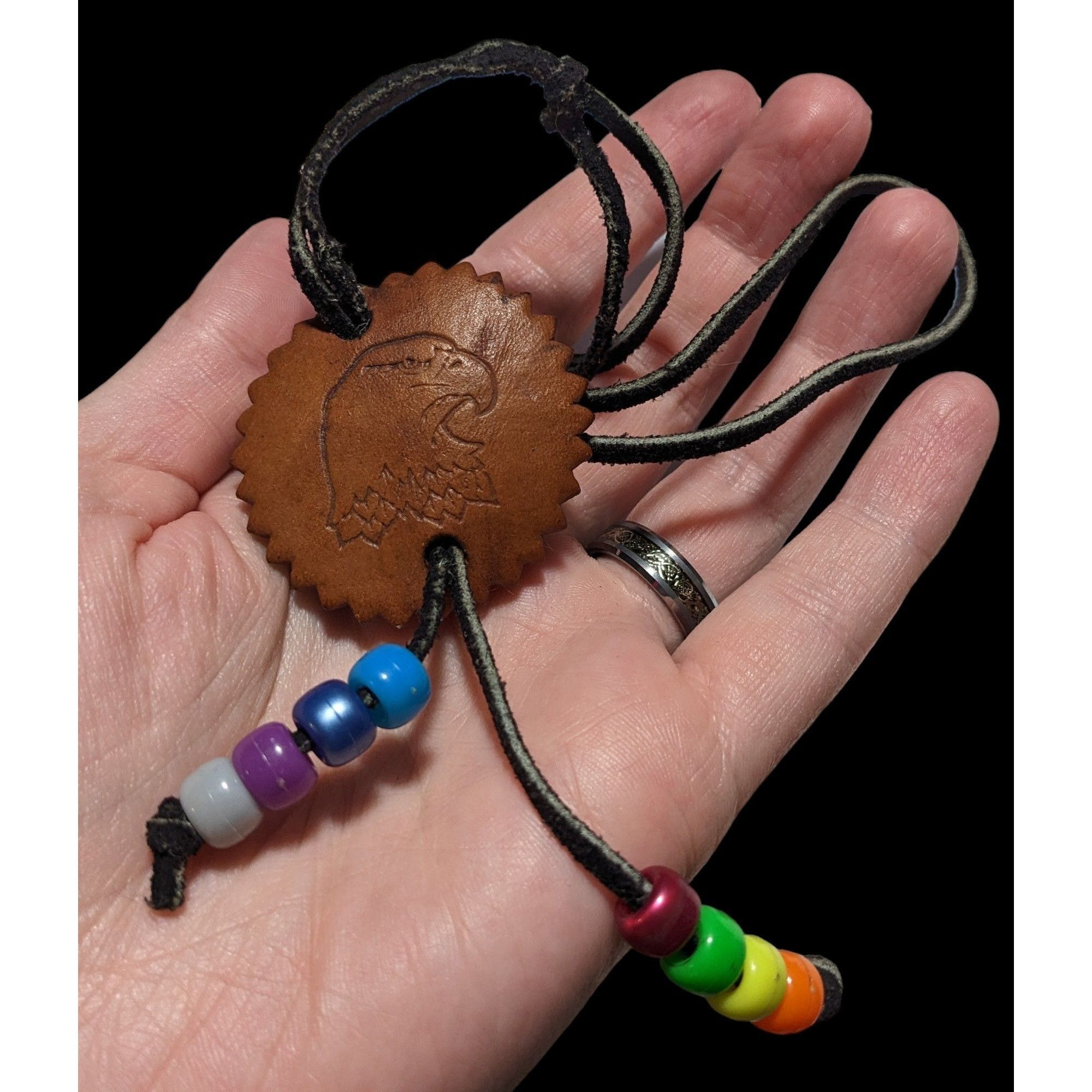 Other Handmade Leather Eagle Medallion Necklace Size ONE SIZE - 4 Thumbnail