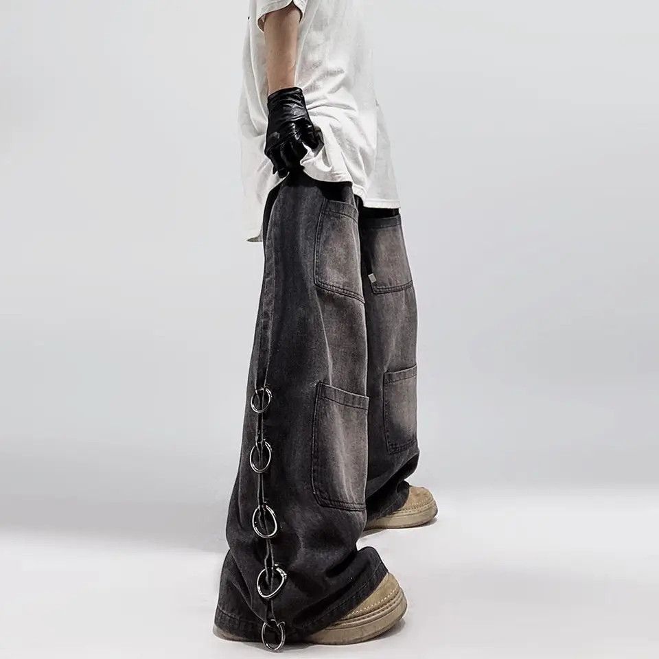 image of Vintage Y2K Hip Hop Oversized Pocket Baggy Jeans in Faded Black, Men's (Size 34)