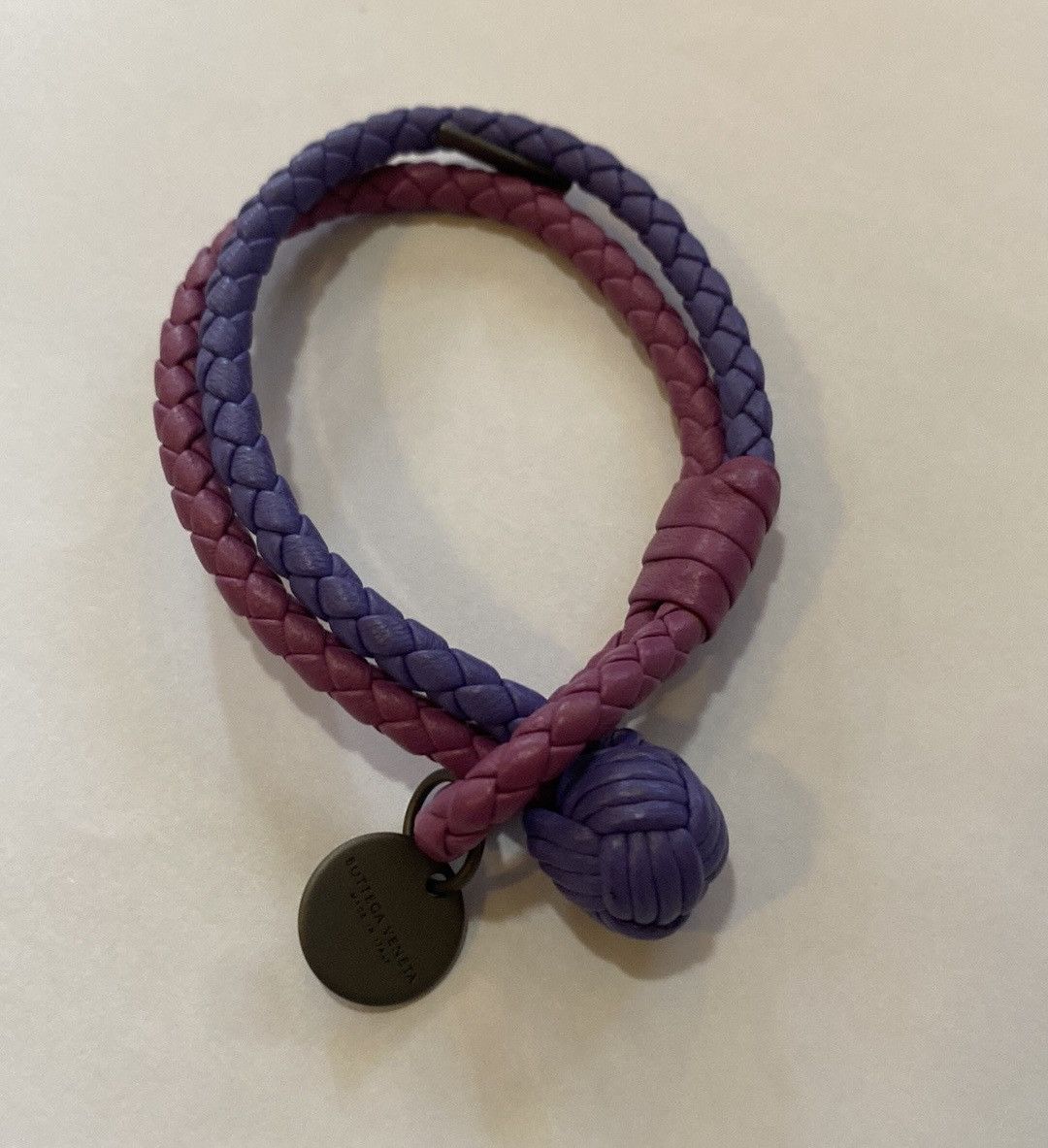 image of Bottega Veneta Braided Leather Bracelet in Purple, Women's