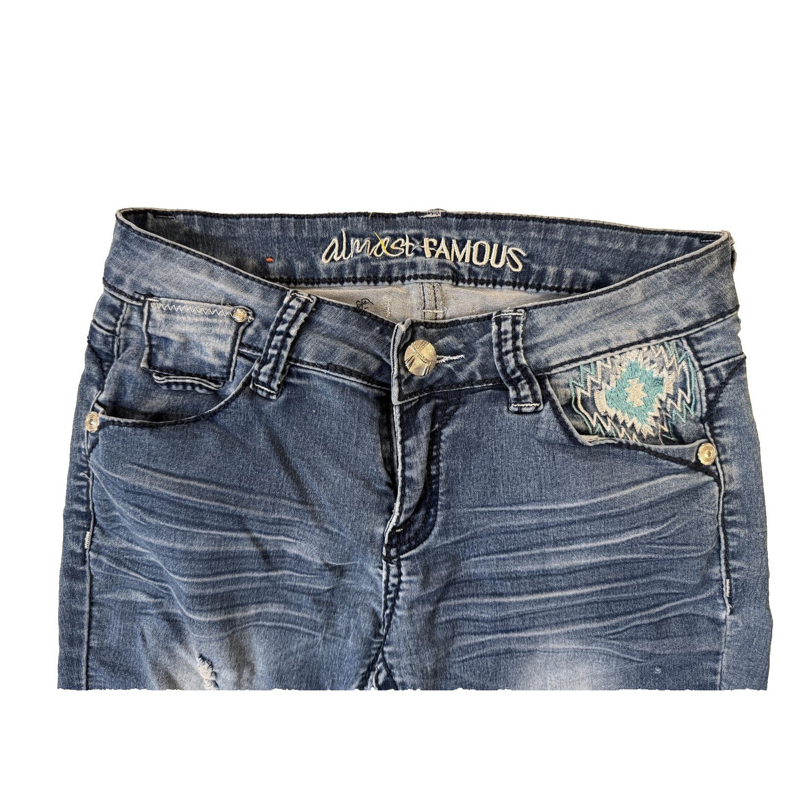 Almost Famous Almost Famous Y2K Hit Jeans 5 Blue Distressed Aztec Pockets Size 27" / US 4 / IT 40 - 5 Thumbnail
