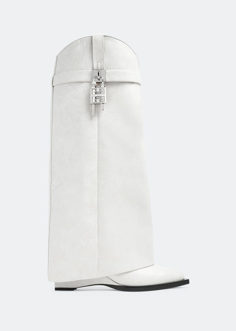 Givenchy o1w1db10525 Shark Lock Cowboy High Boots in White Size US 5 / IT 35 - 1 Thumbnail