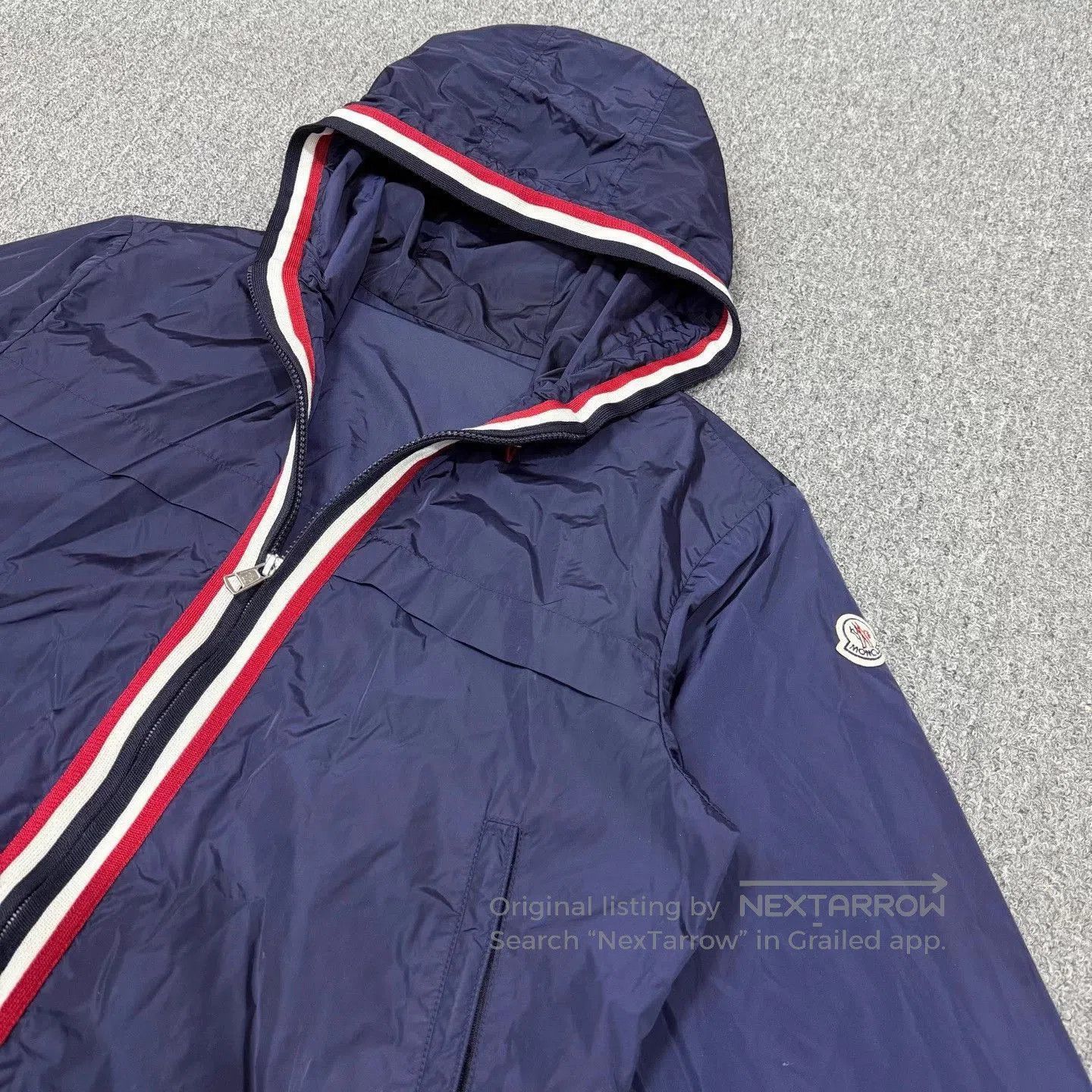 Moncler Blue Hooded Light Jacket with Striped Zipper. Size US M / EU 48-50 / 2 - 3 Thumbnail