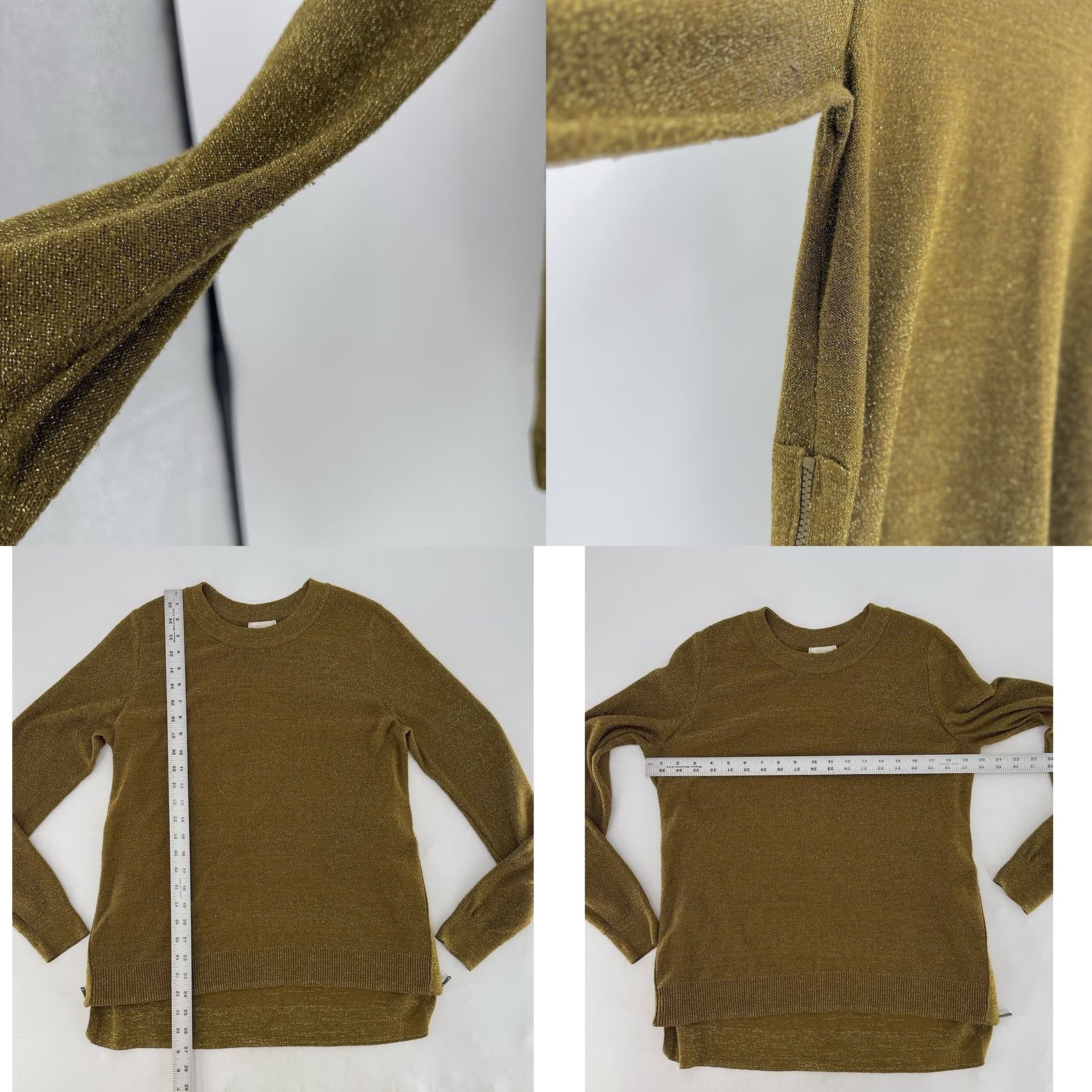 H&M H&M Conscious Greenish Gold Metallic Sweater Pullover Boho Side Zips Size Sz M Size M / US 6-8 / IT 42-44 - 8 Thumbnail