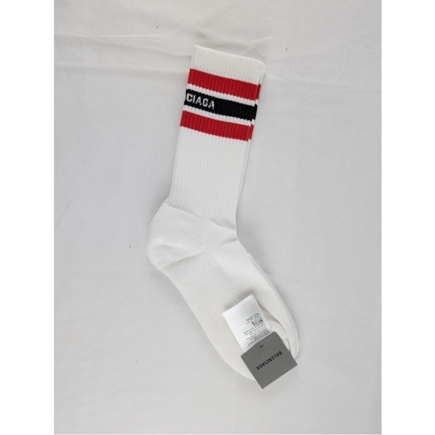 Balenciaga o1rshd1 Size: XL / Stripe Socks in White/Black/Red Size ONE SIZE - 1 Thumbnail
