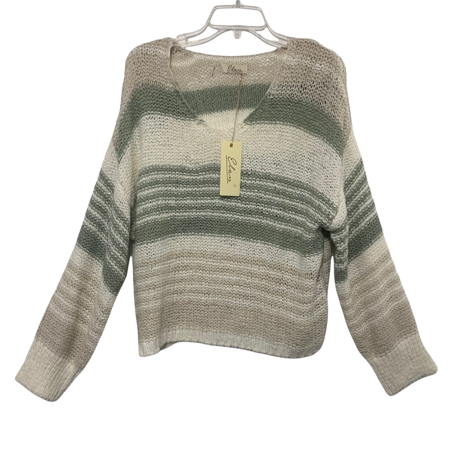 ELAN Elan Tan Green Stripe Preppy Minimal Sweater SmTag Academia Size S / US 4 / IT 40 - 1 Thumbnail