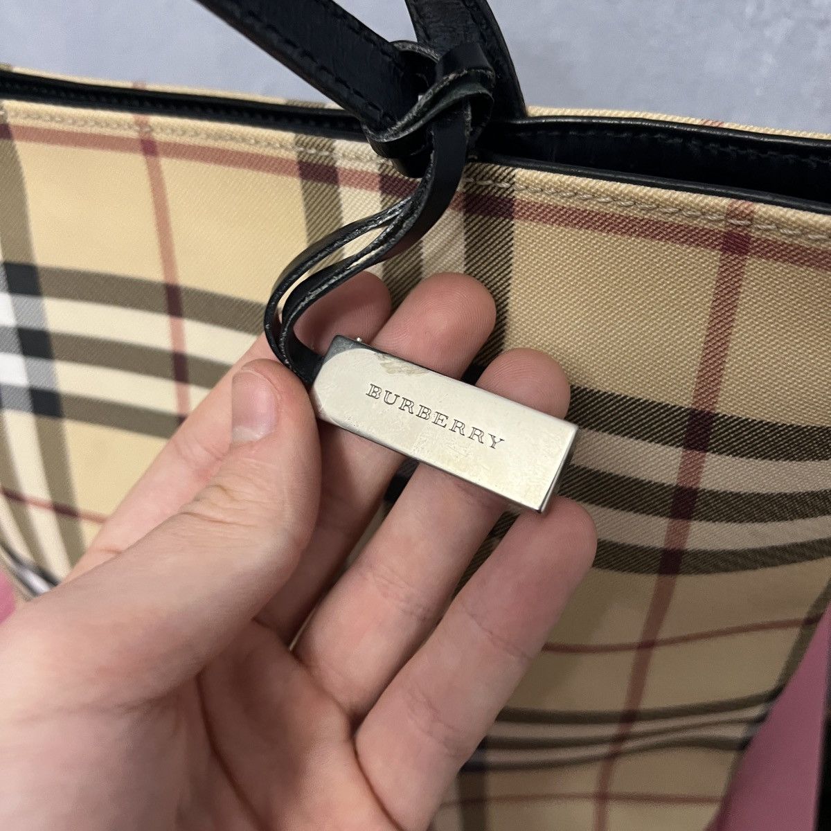 Burberry London Beige Nova Check Tote Double Handles Bag