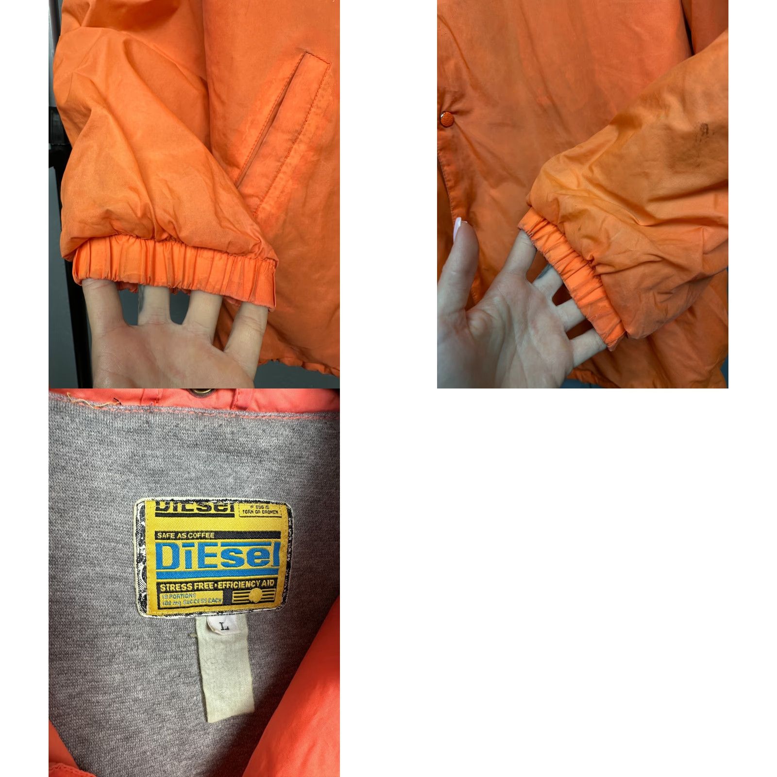 Diesel Diesel 90s Vintage Mens Jacket L Windbreaker 90s Orange - 69 cm Sleeve Length - Regular Fit - Black? Actually orange. Size US L / EU 52-54 / 3 - 8 Thumbnail