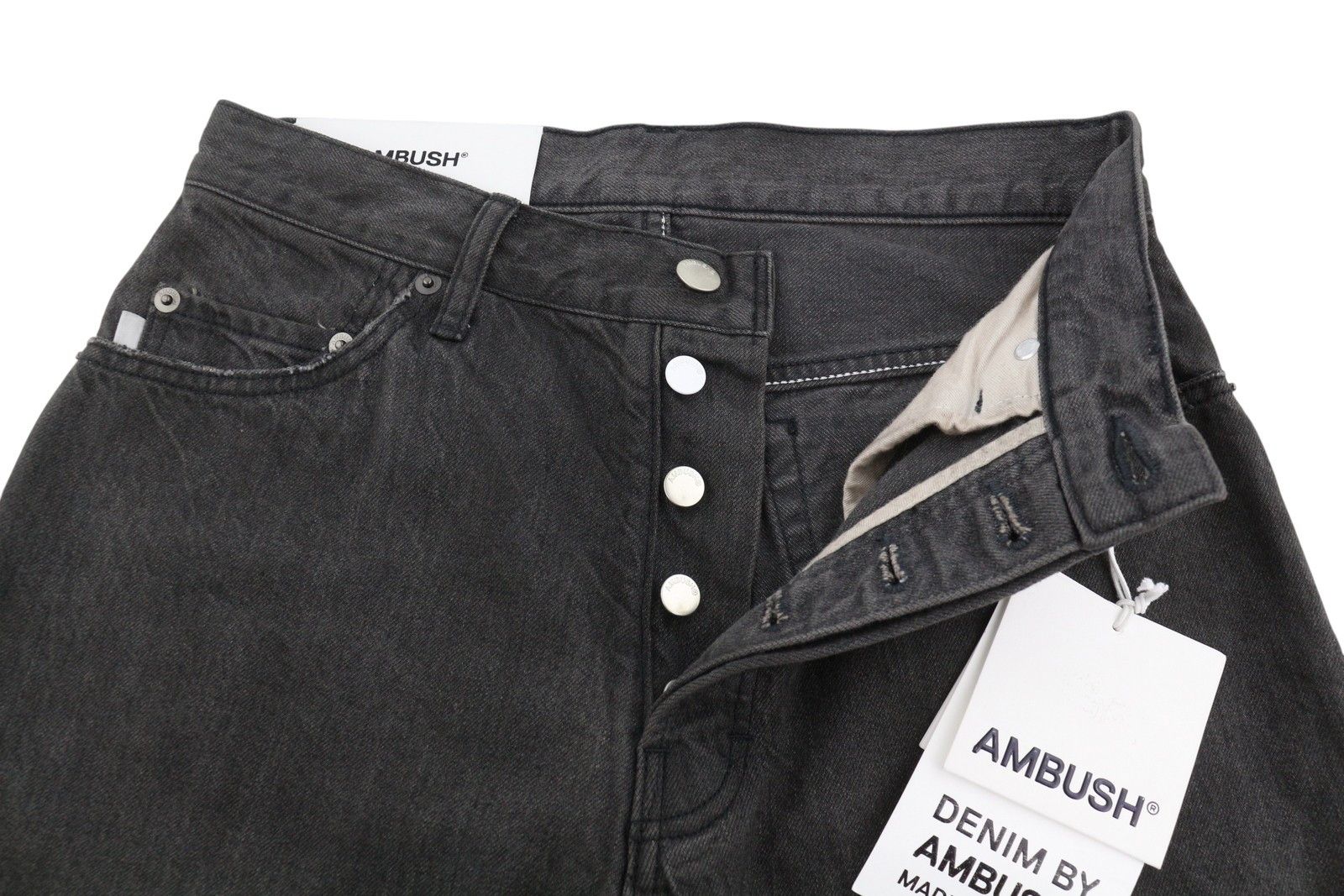 Ambush Design RELAX STRAIGHT W27 Black Distressed Button Fly Jeans 87668 Size 27" / US 4 / IT 40 - 4 Thumbnail