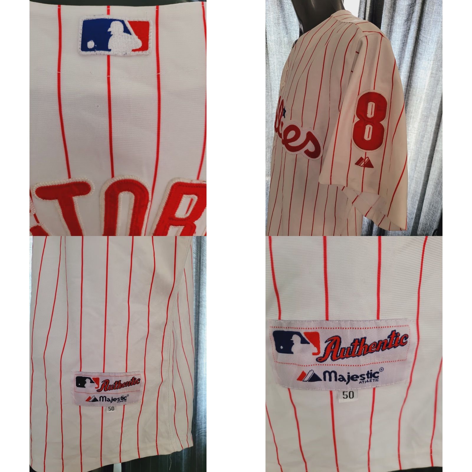 Vintage VINTAGE PhilliesWorl Series Fall Classic 2008 Victorino#8 Sz 50 L Majestic T-Shirt Men Multicoloured 2000s Mens Size US L / EU 52-54 / 3 - 9 Thumbnail