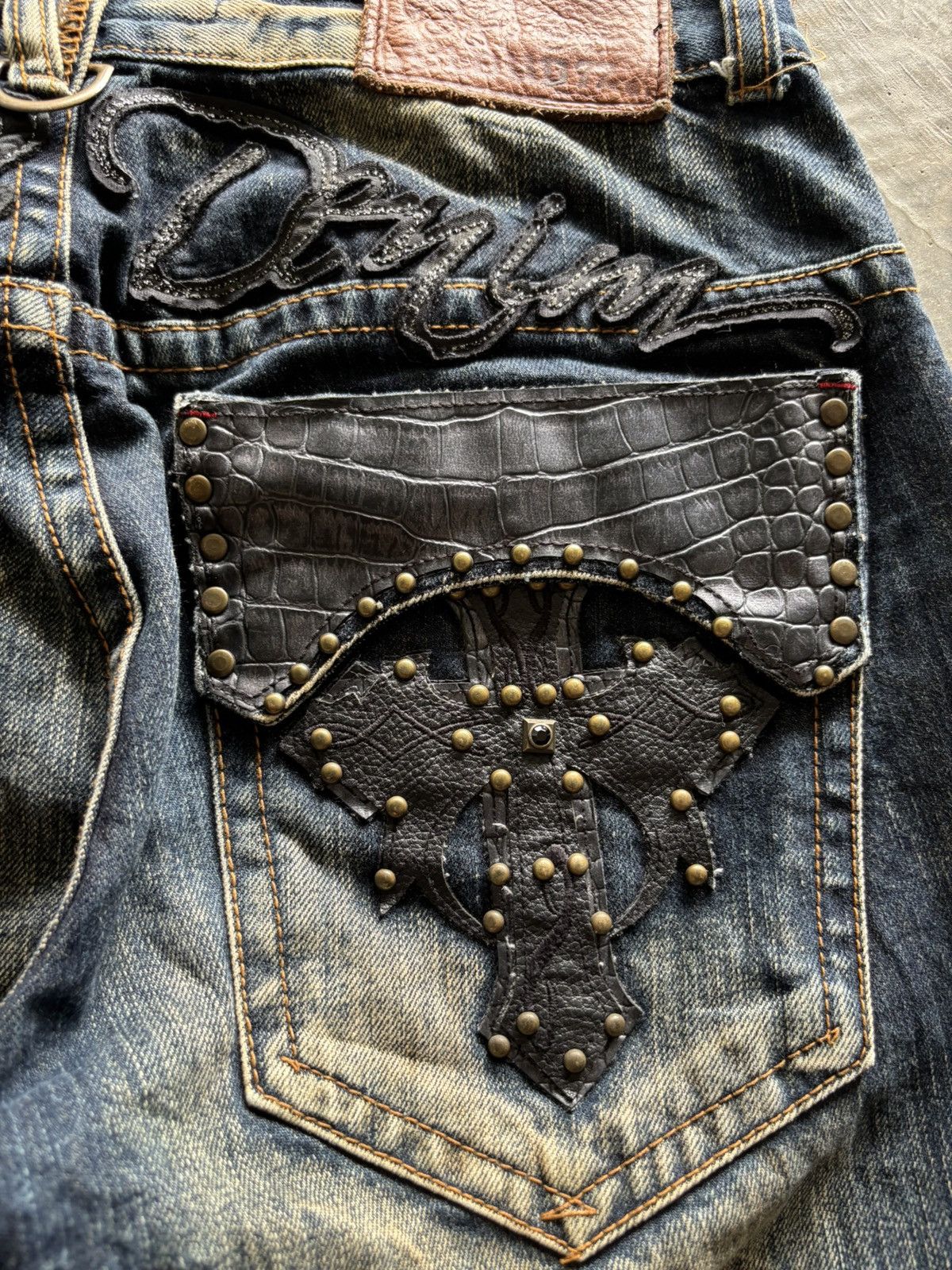 Japanese Brand RUSTY CLOUD72 crocodile patches cross chrome hearts inspired Size US 33 - 15 Thumbnail