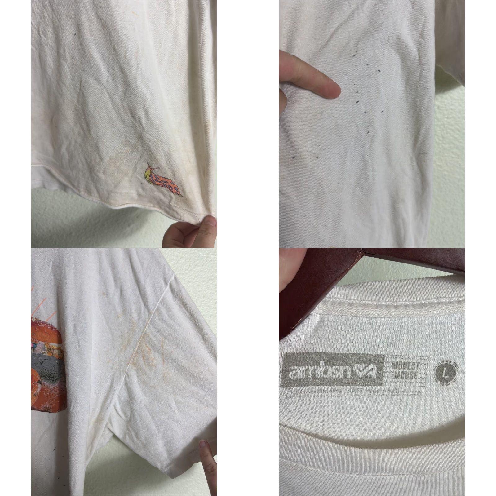 Vintage ambsn shirt Mens Large Modest Mouse Tee Mushrooms Stained Throughout White Size US L / EU 52-54 / 3 - 8 Thumbnail