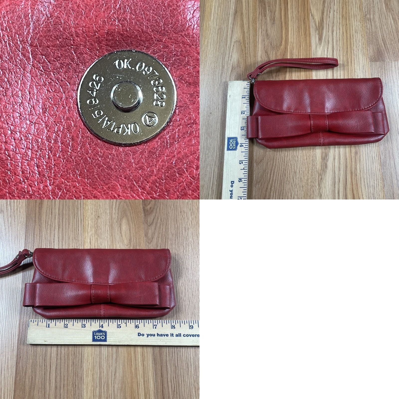 Aldo Aldo Burgundy Leather Credit Card Pouch Hand Purse Wallet Bow Pouch Wallet Women Designer 8 x 4 in Size ONE SIZE - 8 Thumbnail