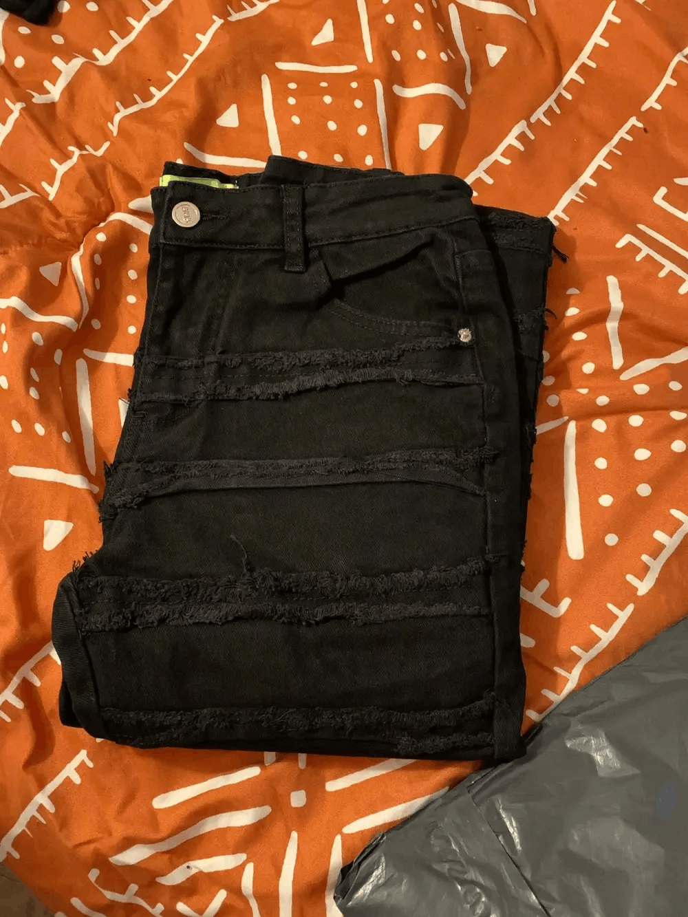 Jean × Vintage Black Striped Tassel Frayed Straight Baggy Jeans Pants Size US 32 / EU 48 - 7 Thumbnail