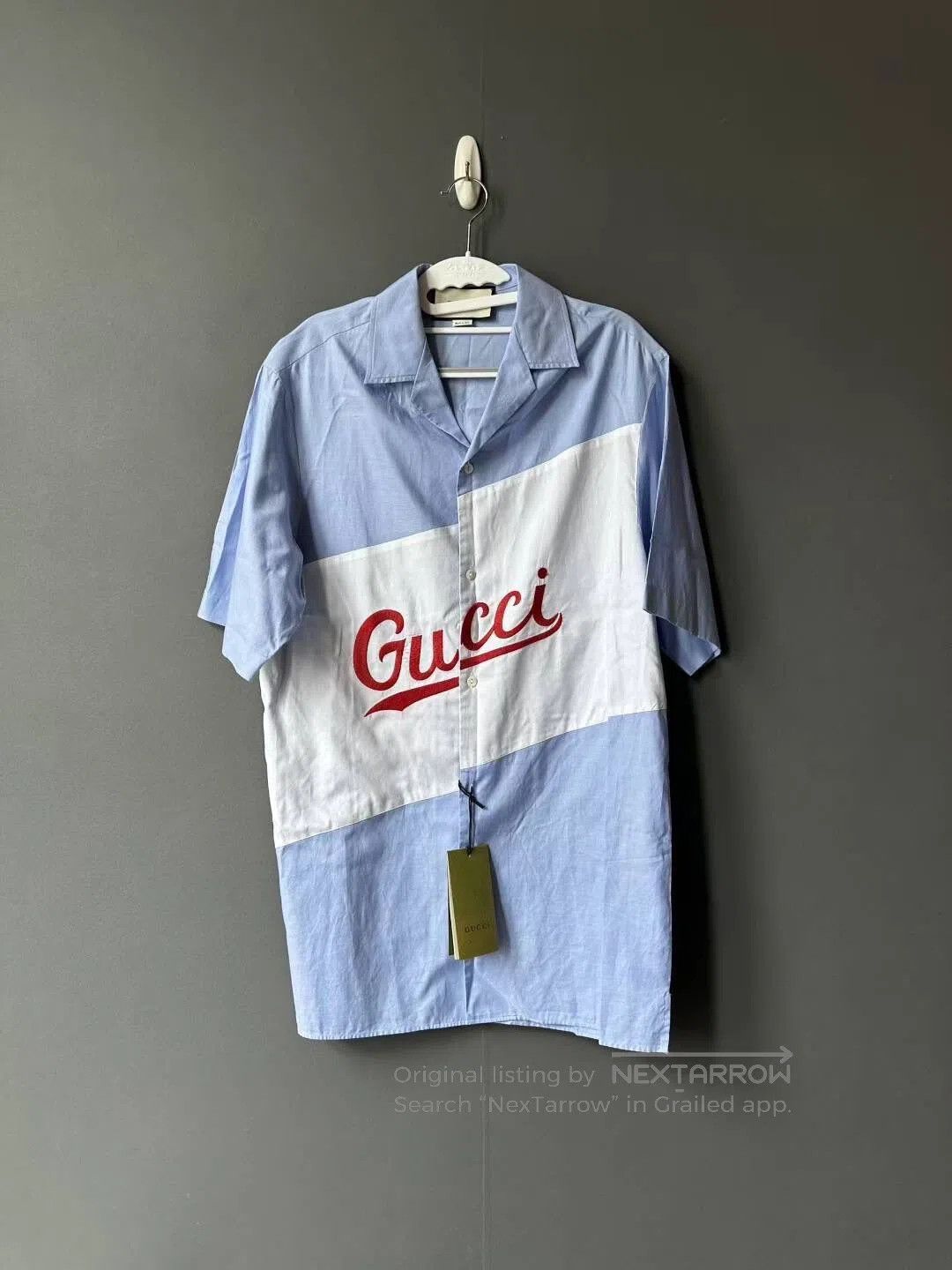 Gucci Guicci Blue and White Cola Embroidered Short Sleeve Shirt| Size US S / EU 44-46 / 1 - 1 Thumbnail
