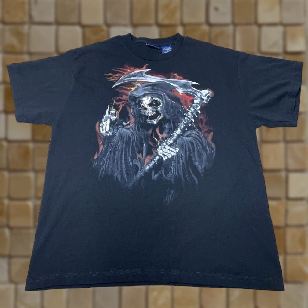 Vintage VINTAGE Grim Reaper Skull Shirt Black Adult XL Short Sleeve Mens Size US XL / EU 56 / 4 - 1 Thumbnail