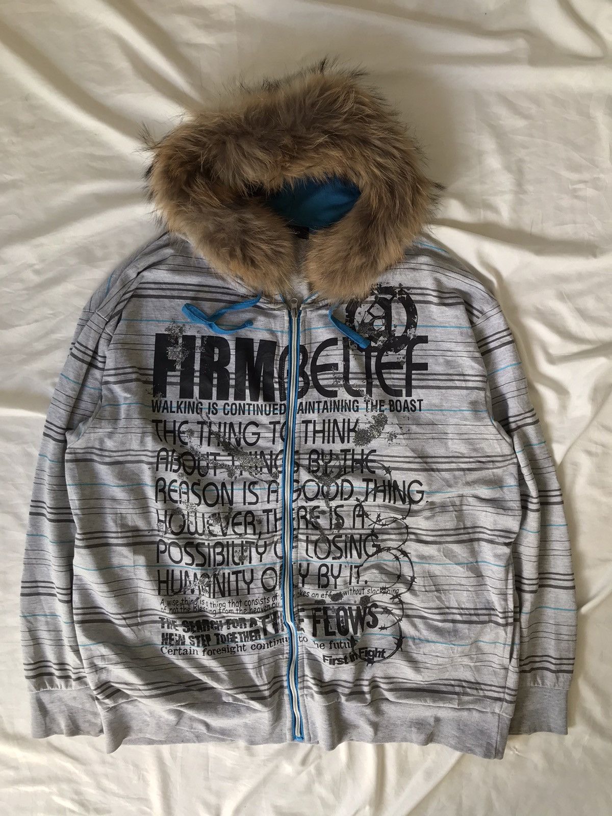 image of Avant Garde x Vintage Poem Fur Hoodie Japanese Timestep in Grey, Men's (Size 2XL)