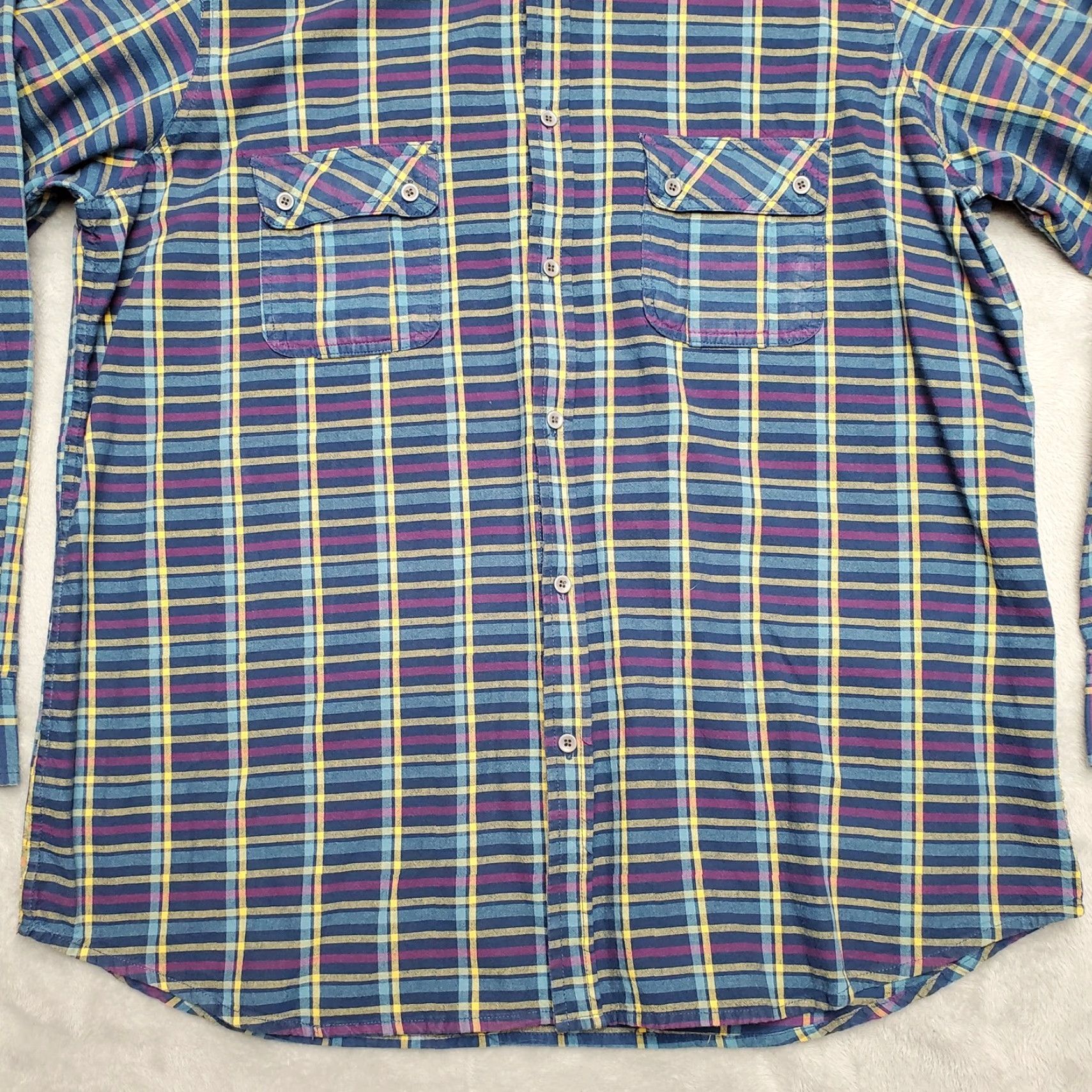 Carbon2Cobalt VINTAGE Carbon 2 Cobalt Shirt Mens XL Blue Plaid 100% Cotton Twill Button Up Long Sleeve Casual Mens Size US XL / EU 56 / 4 - 3 Thumbnail
