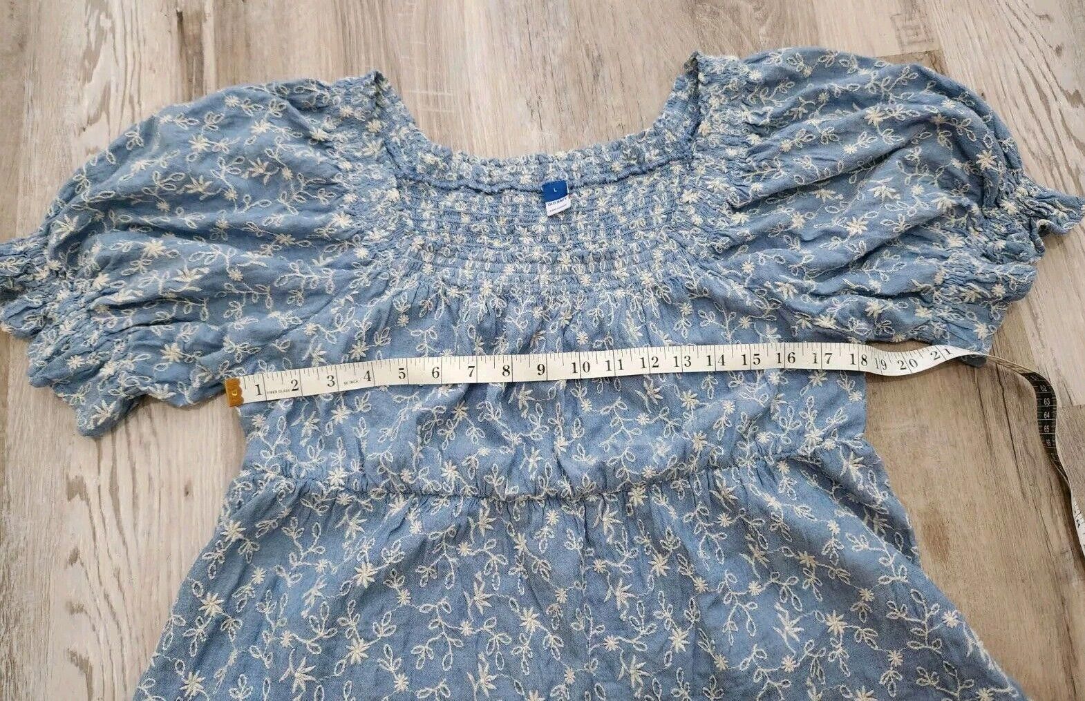 Old Navy Old Navy Blouse Large Blue Chambray Peasant Boho peplum Size L / US 10 / IT 46 - 4 Thumbnail