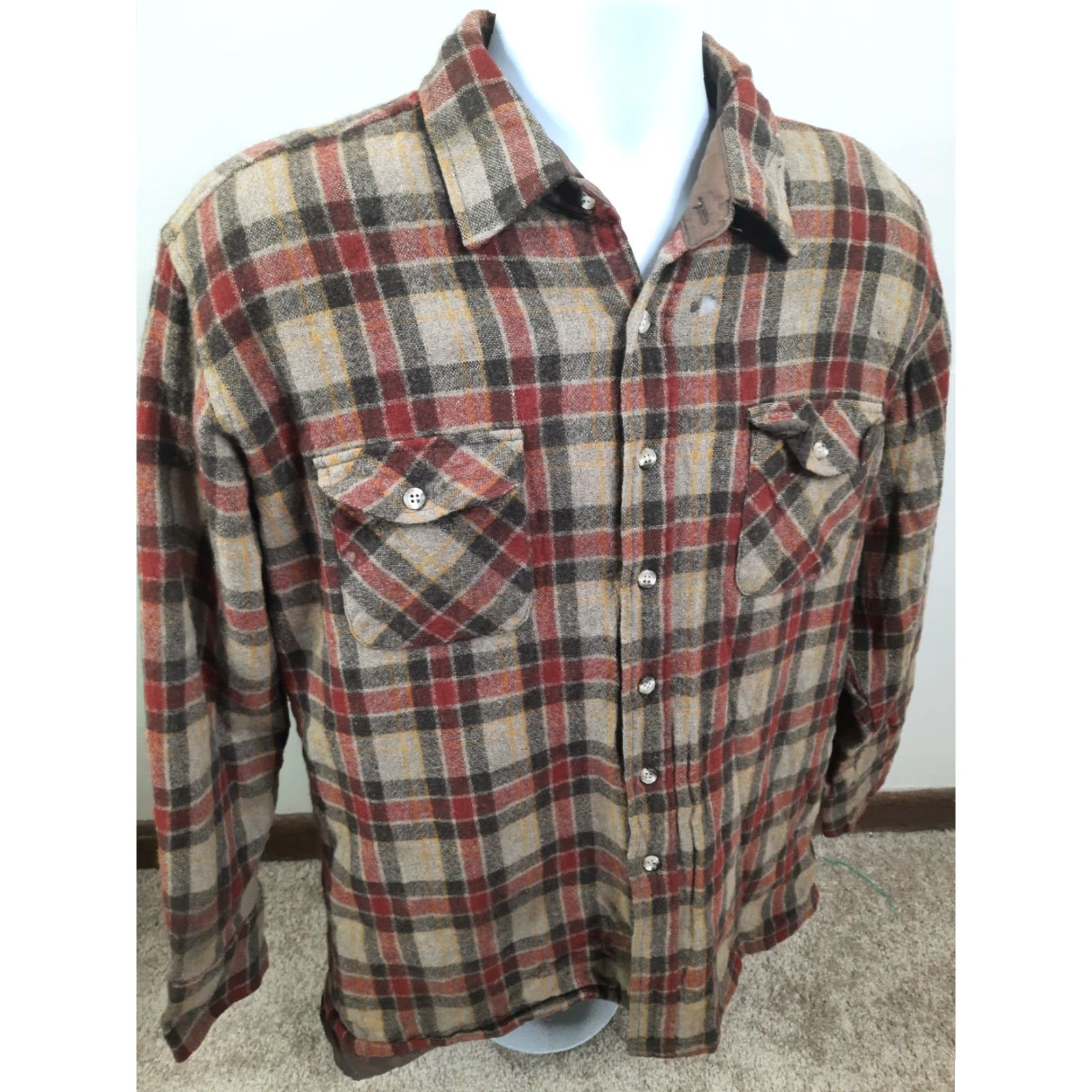 Vintage VINTAGE Northwest Territory Coat Shirt Plaid Flannel Wool Quilted Brown Blue Mens L XL? Size US L / EU 52-54 / 3 - 7 Thumbnail