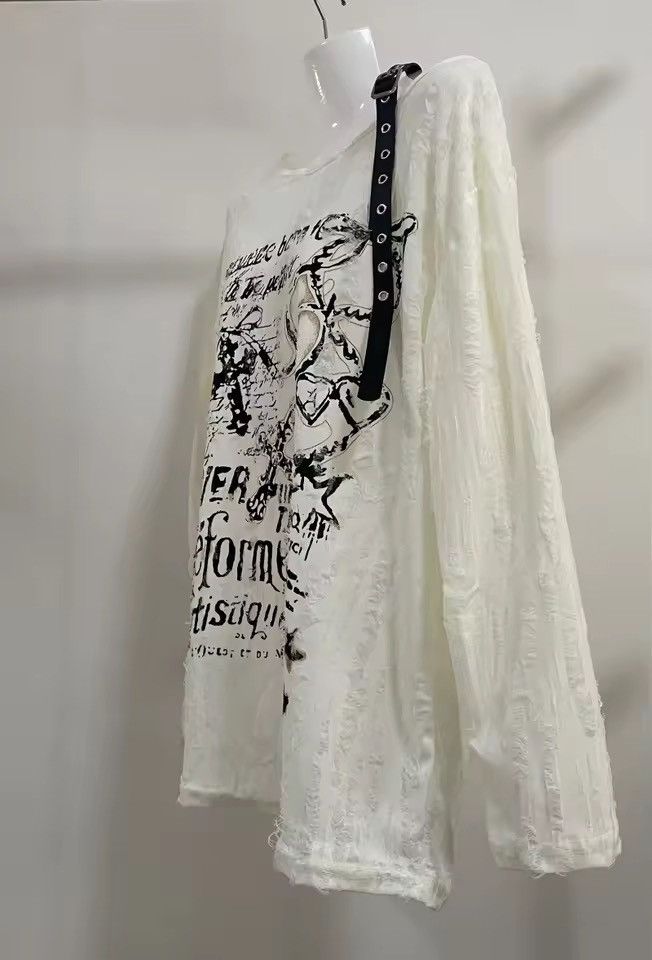 Japanese Brand Grunge Distressed Off-Shoulder Graphic Longsleeve Size S / US 4 / IT 40 - 5 Thumbnail