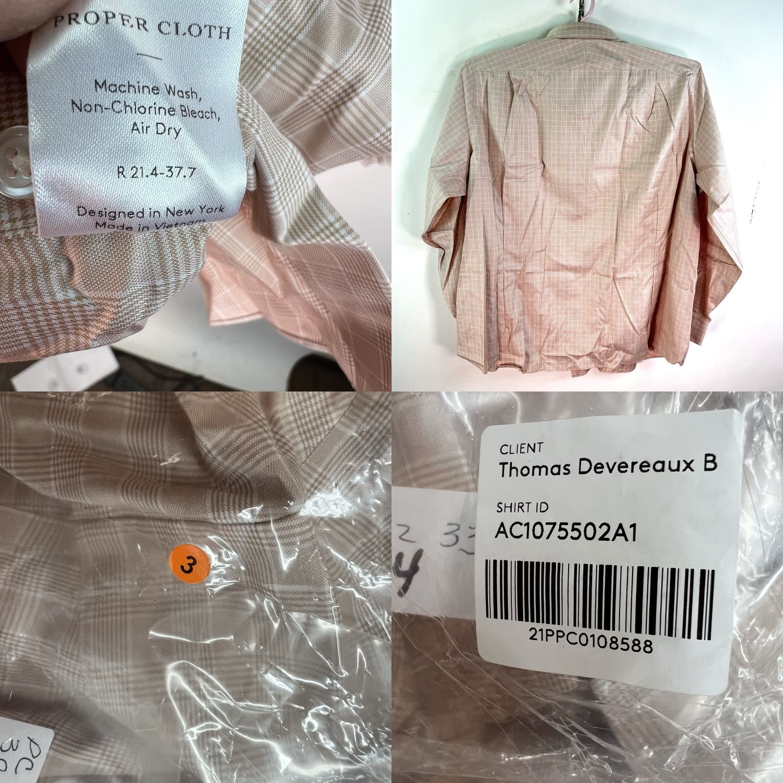 CLOT Cloth Check Button-Up Shirt Mens 21/38 4XL Beige Dress Shirt Wide Spread Collar Button-Down Casual XX Size US XXL / EU 58 / 5 - 8 Thumbnail