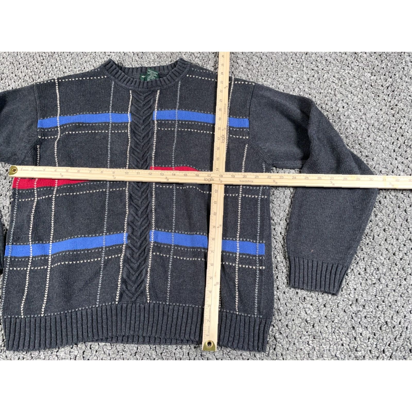 Dockers Retro Dad Style Sweater Adult Large Dark Gray Blue Red Striped Chunky Knit Prep Size US L / EU 52-54 / 3 - 6 Thumbnail