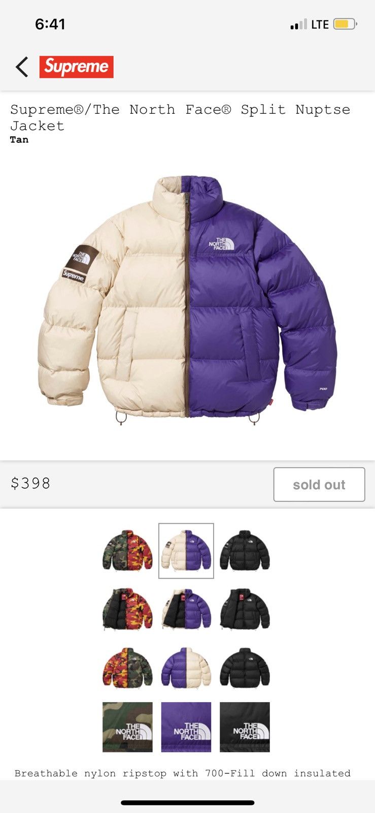 Supreme Supreme x The North Face® Split Nuptse Jacket - S - Tan