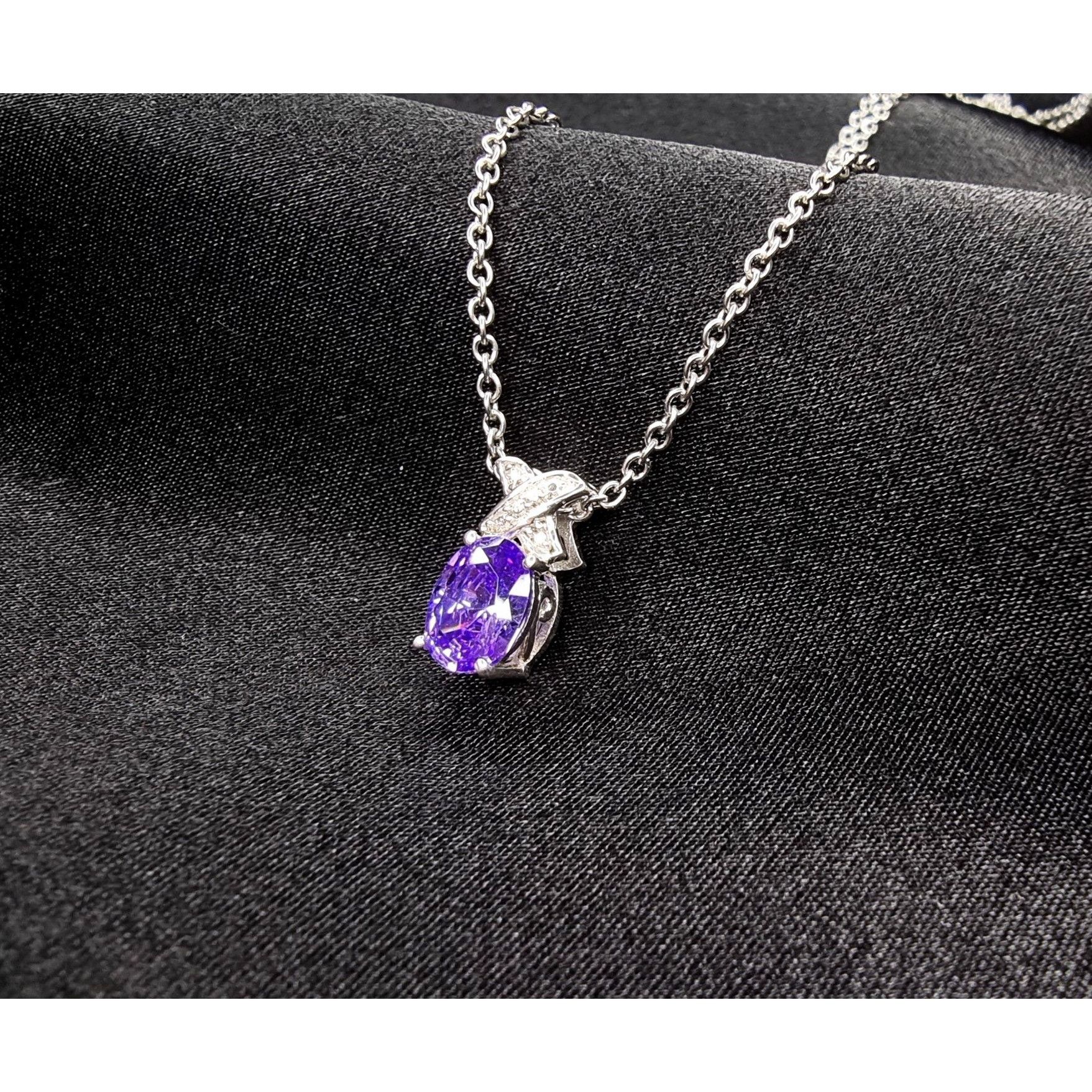 Vintage STS Signed 925 Sterling Silver Amethyst Pendant Necklace Size ONE SIZE - 3 Thumbnail