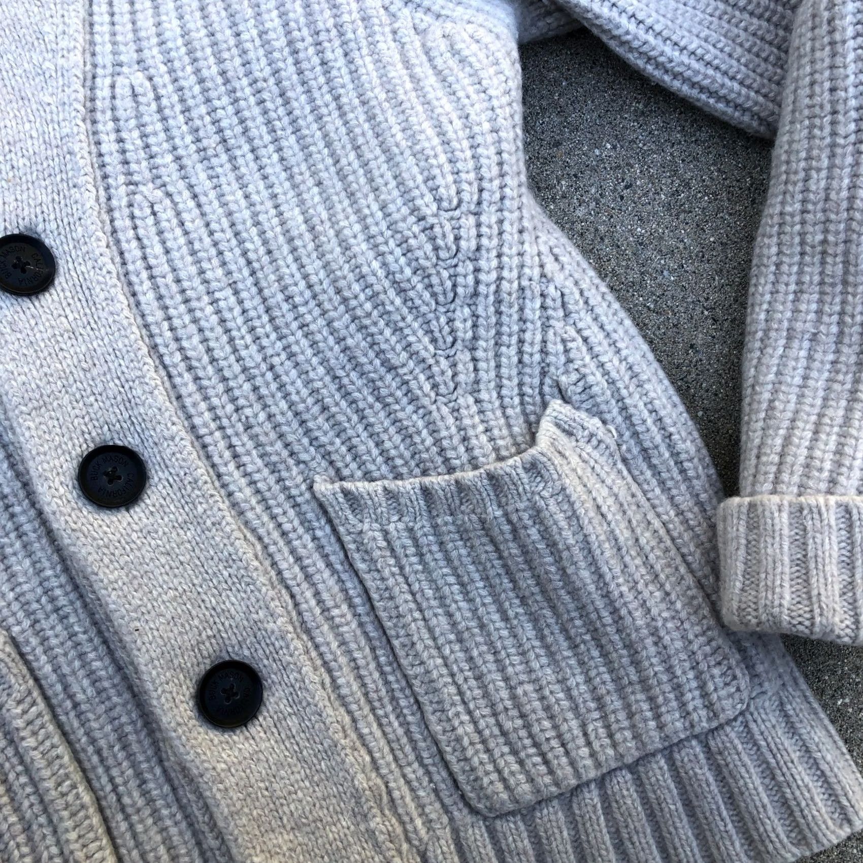 Buck Mason Buck Mason Wool Cashmere Blend Cardigan Sweater Mens L Grey Knit Shrunk Ribbed Chest 19" Length 26" Size US L / EU 52-54 / 3 - 5 Thumbnail