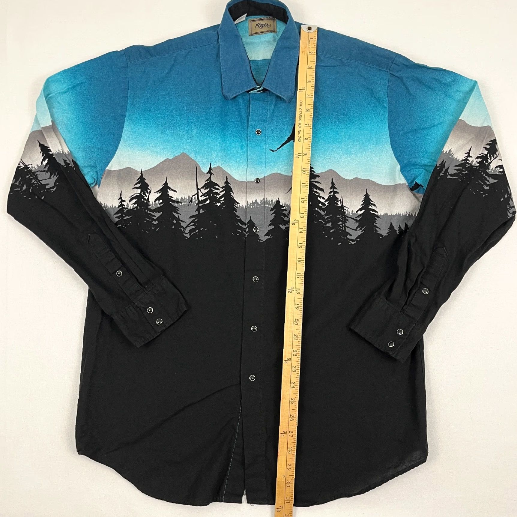Roper VTG Roper Shirt Men L Blue Pearl Snap Scenic Landscape Eagle Western Rockability Shirt Size US L / EU 52-54 / 3 - 4 Thumbnail