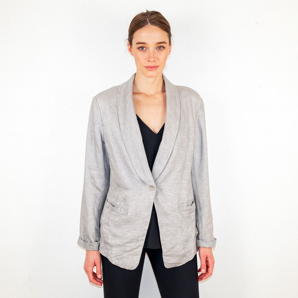 Eileen Fisher Eileen Fisher Silver Gray Twinkle linen Blazer Jacket Medium Size M / US 6-8 / IT 42-44 - 1 Thumbnail