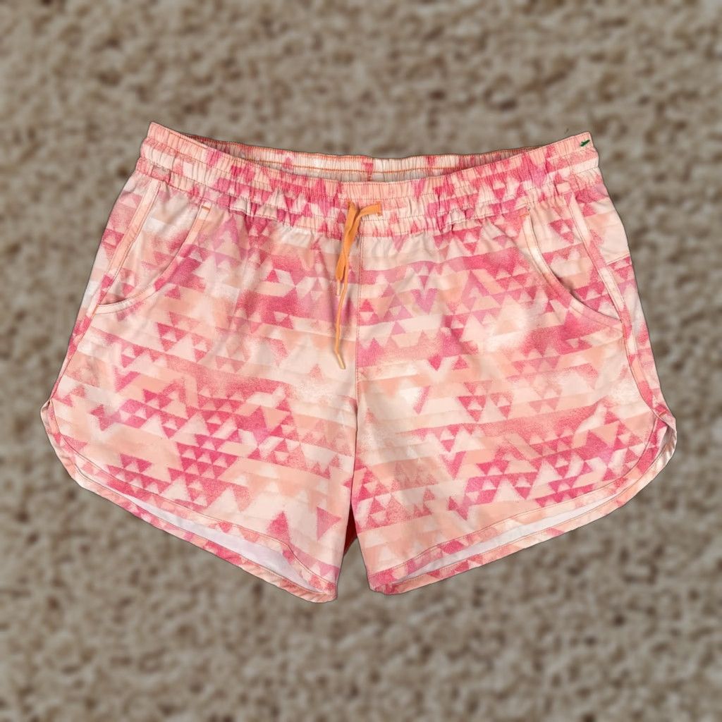 Pinko Columbia Shorts Women Large Pink Orange Triangle Pattern Sweat Run Gym Polyester Size 36" / US 14 / IT 50 - 1 Thumbnail