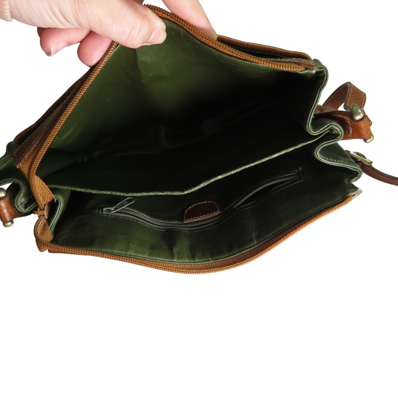 Vintage Vintage Olive Green Genuine Leather Crossbody Bag Retro Size ONE SIZE - 9 Thumbnail