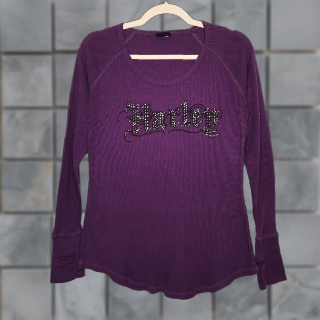 Harley Davidson VINTAGE Harley Davidson Beaded Thermal Long Sleeve Purple Womens T-Shirt L Adult Womens Biker 90s Y2K Size L / US 10 / IT 46 - 1 Thumbnail