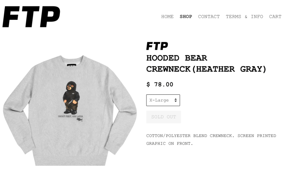 FTP Hooded outlets Bear Crewneck (HEATHER GRAY)