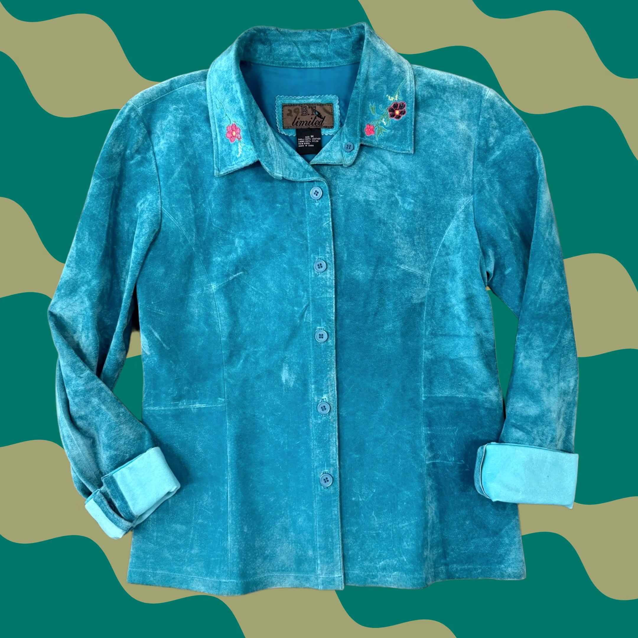 Altea VINTAGE Teal Embroidered Floral 100% Leather Western Button Up Jacket M Cardigan Women Size M / US 6-8 / IT 42-44 - 1 Thumbnail