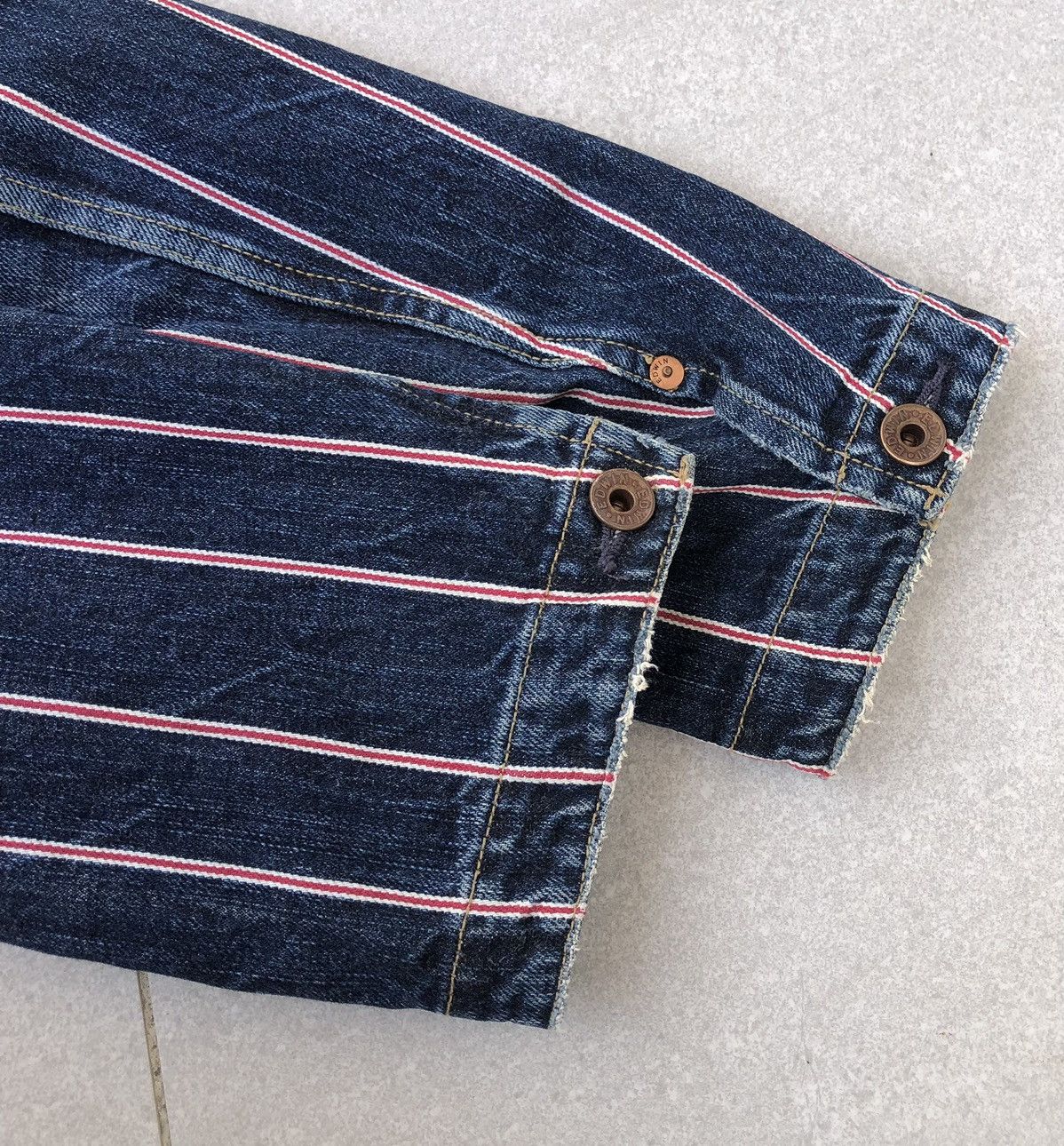 Edwin VTG EDWIN 13oz Grand Blue Selvage Denim Jacket Striped Jeans Size US L / EU 52-54 / 3 - 13 Thumbnail