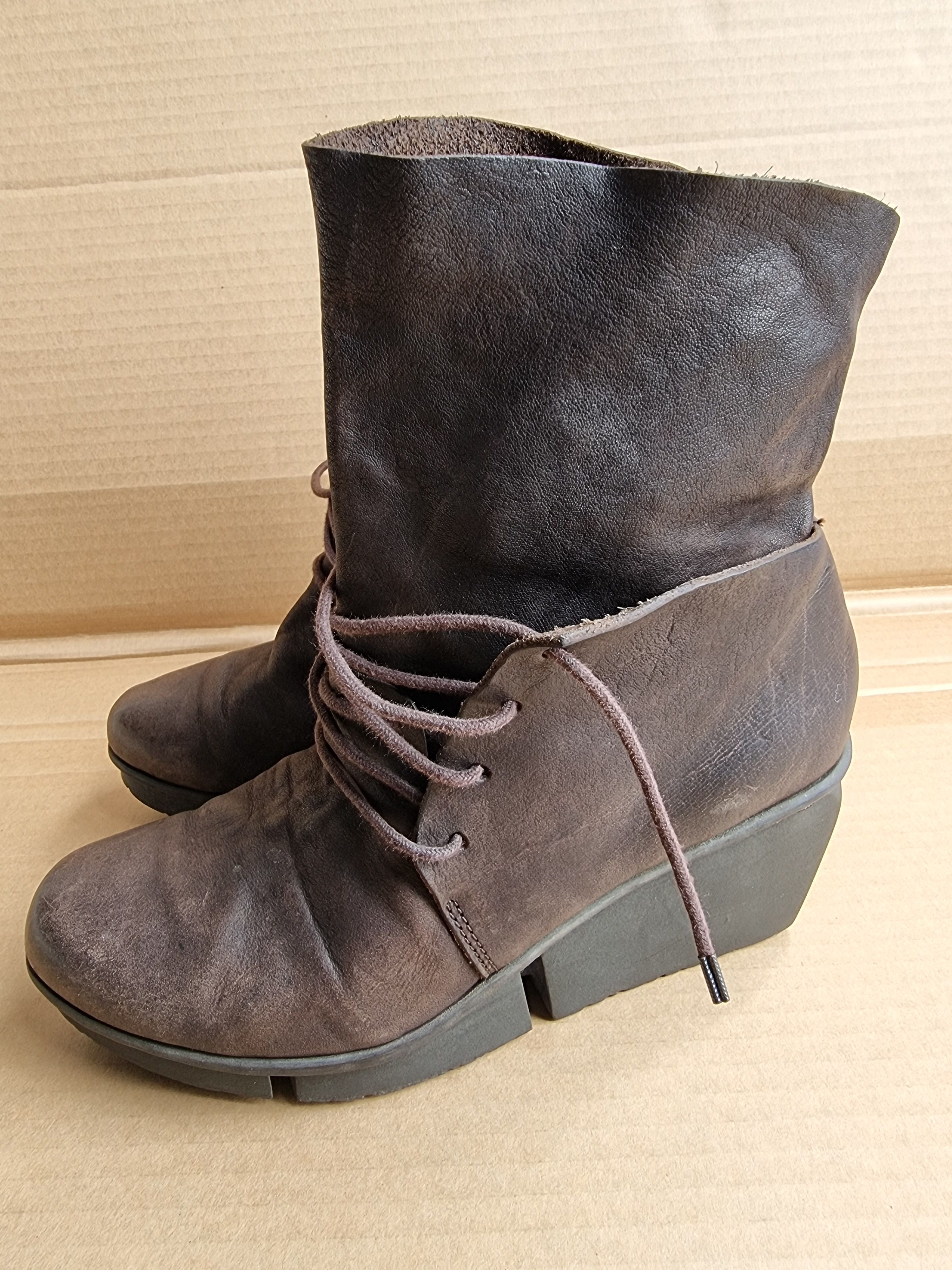 Trippen Dark Brown Platform Wedge Boots 37